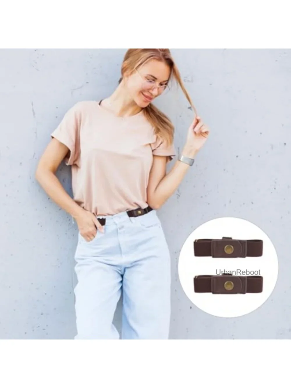2-Pack No Buckle Stretch Belts for Men Women Adjustable Leather & Metal Snap